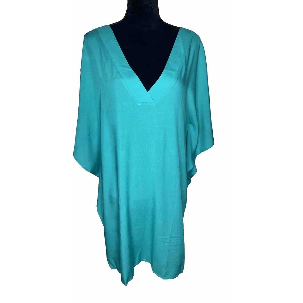 Ekouaer Turquoise Swimsuit Coverup Small w/flutter sleeves
